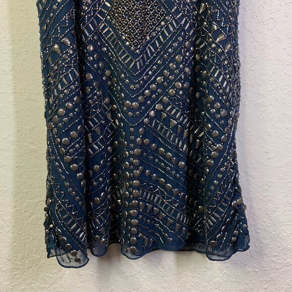 PARKER Blue‎ Allegra Beaded Embellished Silk Sleeveless Mini Shift Dress Size M - Picture 6 of 13